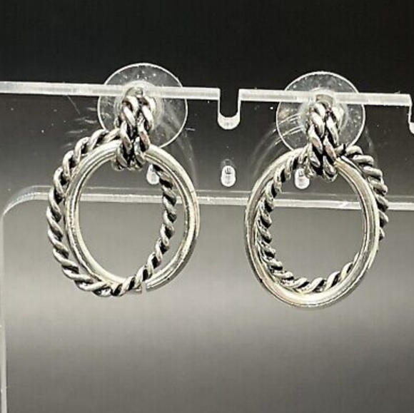 Silver Plated Double Door Knocker Oval Hoops Pierced Earrings - Picture 4 of 5